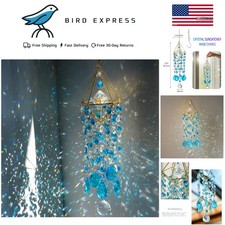 21.5 inch Crystal Suncatcher with Rainbows Handmade Blue Indoor Outdoor Windo...