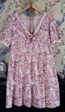 Vintage style customised white pink peach floral occasion tea dress size 16 Asos