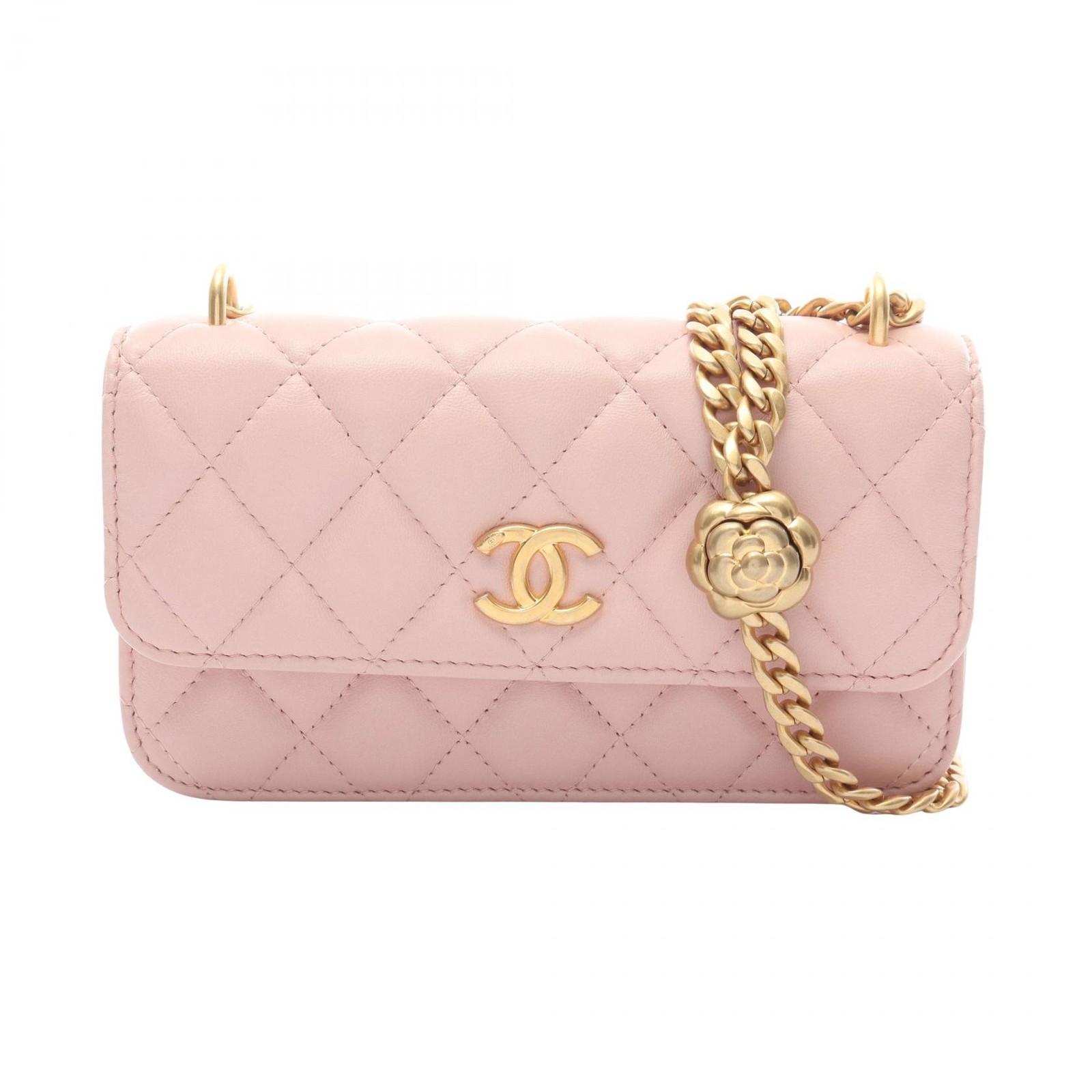 CHANEL Camelia Matelasse Crossbody Chain Shoulder Bag AP3298 Lambskin Pink GHW