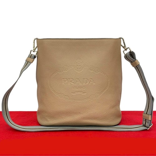 Prada Vitello Phenix Leather Shoulder Bag Women Beige One Size