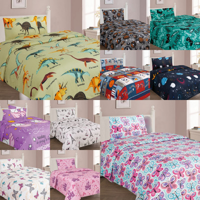 NEW 3/4PC BED SHEET SET BEDROOM FITTED FLAT PILLOWCASES KIDS DESIGNS TWIN FULL