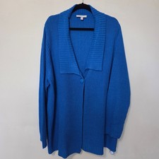 NWOT Woman Within 2X 26-28 1 Button Long Sleeve Knit Cardigan Collared Blue