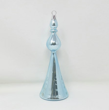 Vintage Hand Blown Glass Spire Finial Christmas Ornament Blue 6-1/2"