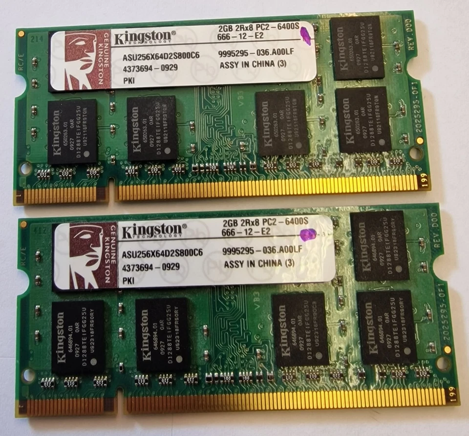 2X2 GB Kingston ASU256X64D2S800C6 DDR2-800Mhz PC2-6400S so-Dimm CL6 #K-445-20 - Image 2 of 2