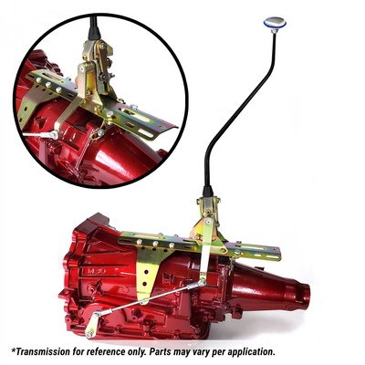 GM700 R4 Side Action Shifter Kit 23'' Black Arm w/ Side Bend and Billet Knob chev
