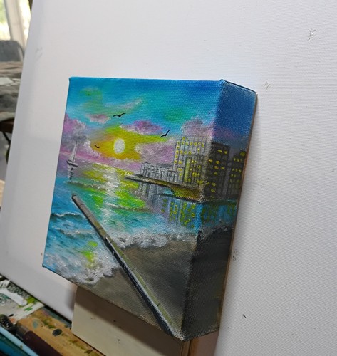 Art 6"/6" Arcadia, Odessa, stretched canvas, Sunset, Original Oil Painting - Picture 2 of 7
