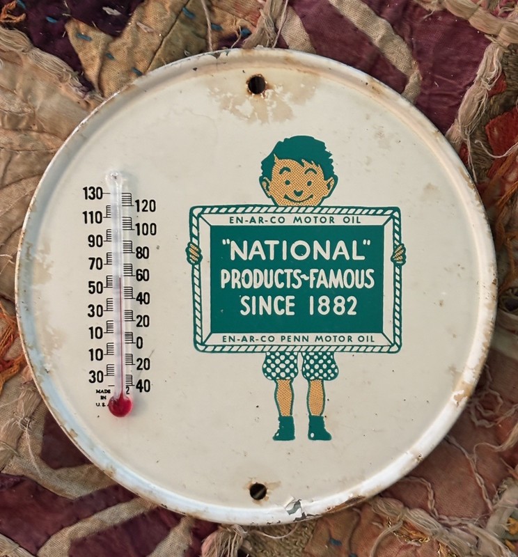 EN-AR-CO PENNSYLVANIA MOTOR OIL PROMO THERMOMETER ORIGINAL SIGN 1950s GAS OIL GC