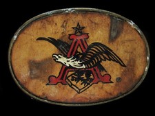 NF25167 VINTAGE 1970s  ANHEUSER-BUSCH EAGLE LOGO  BEER LEATHER BELT BUCKLE