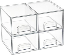 4 Pack Small Clear Stackable Storage Drawers,Acrylic Bathroom Makeup Organizer,P
