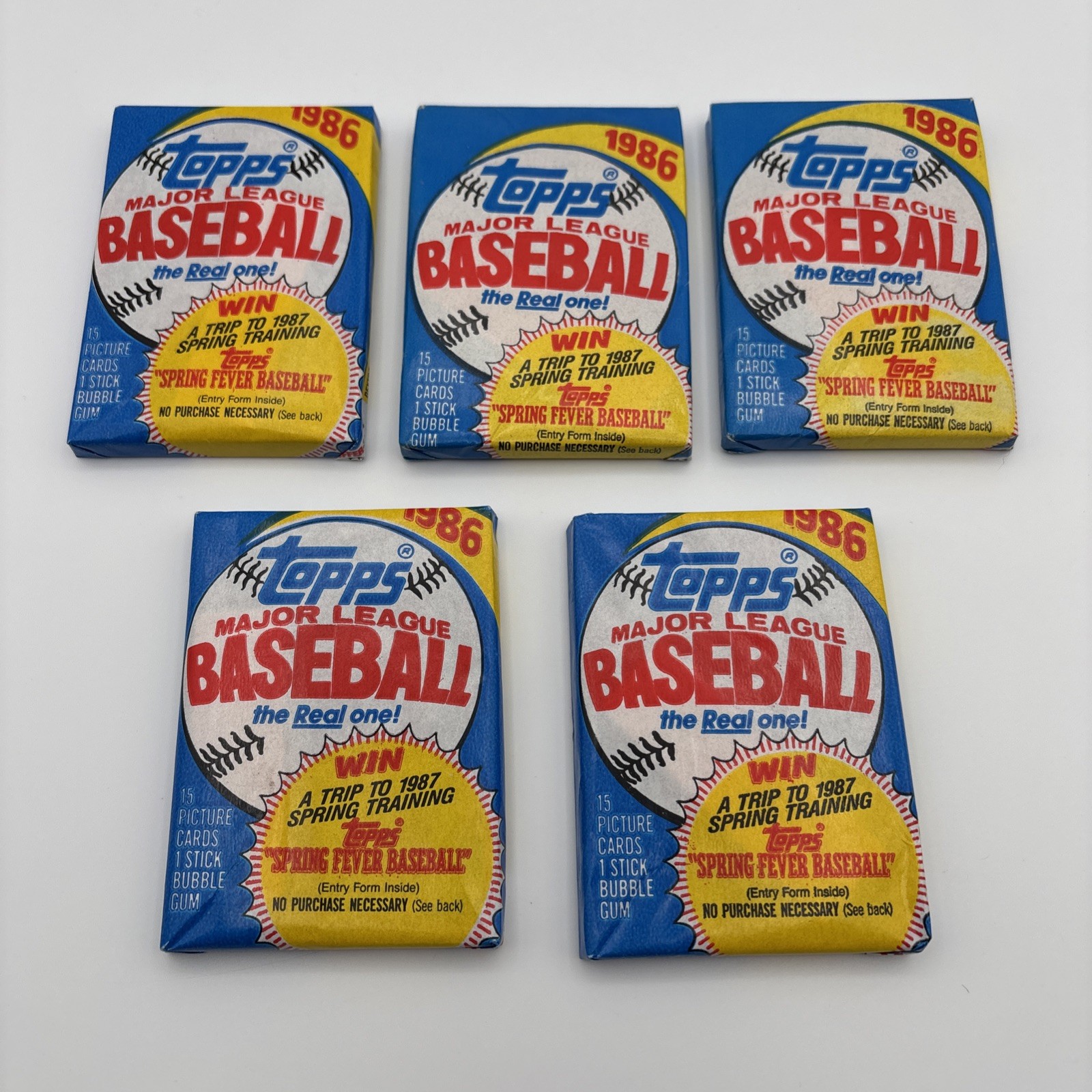 5 Unopened 1986 Topps Baseball Wax Packs Sealed Mint Condition