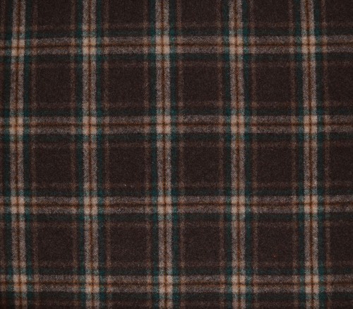 Brown with Green Check Wool Blend Flannel Fabric - Ideal for Garments or Crafts