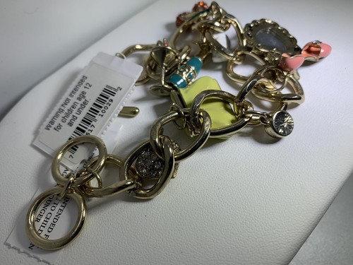 Jillian Michel Gold Tone Charm Bracelet Heart Handbag Hi Heel Watch Champagne... - Picture 2 of 2