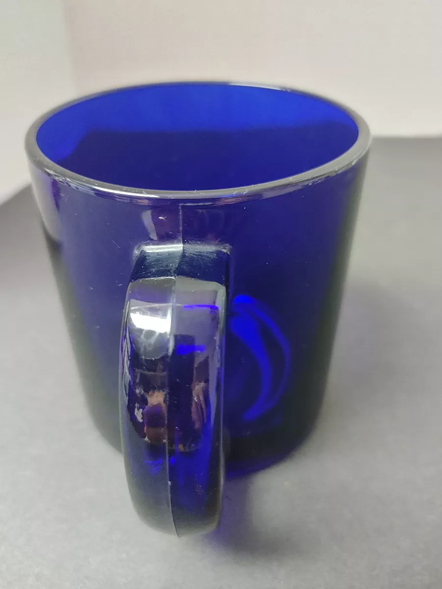 COBALT BLUE GLASS COFFEE MUG CUP LARGE HEAVY 3.5x4.25”