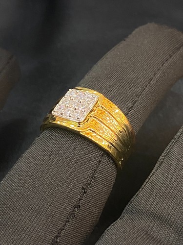 Real 0.63 Cts Round Brilliant Cut Natural Diamonds Men's Square Ring In 14K Gold - Picture 9 of 12