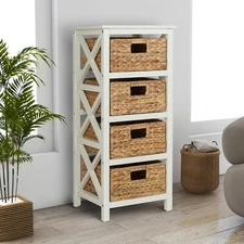 eHemco 4 Tier X-Side End Storage Cabinet with 4 Wicker Baskets (Collectible)