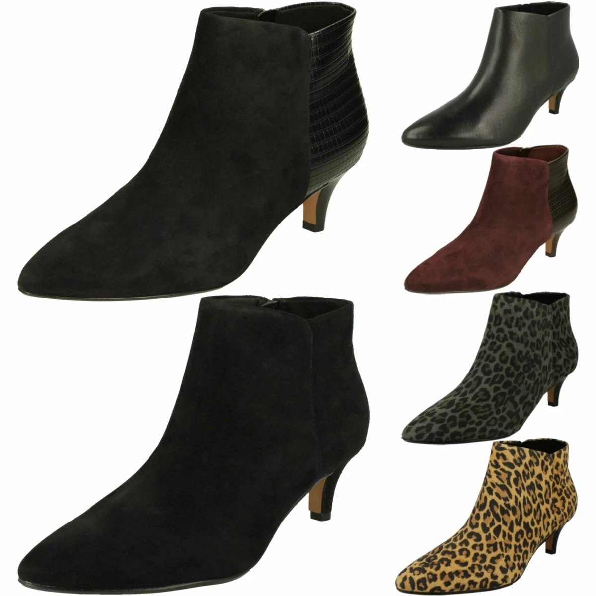 Ladies Clarks Linvale Sea Smart Heeled Leather Ankle Boots D E Fit