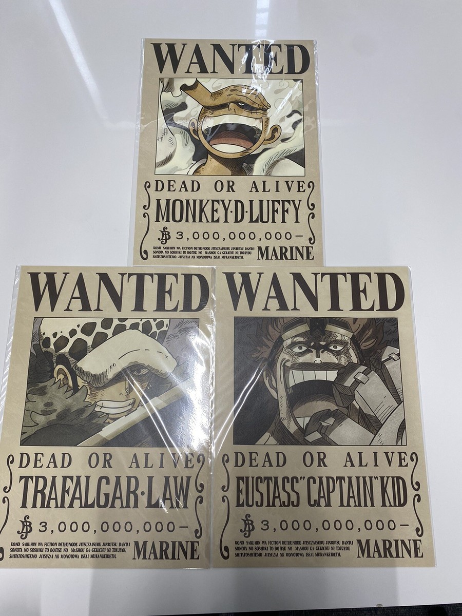 ONE PIECE WANTED POSTER Luffy Kid Law 3 billion rookie MUGIWARA