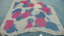  220/10 Vtg 35" x 35" SHEER 2 layers SCARF Argence  PARIS OFF WHITE PINK BLUE