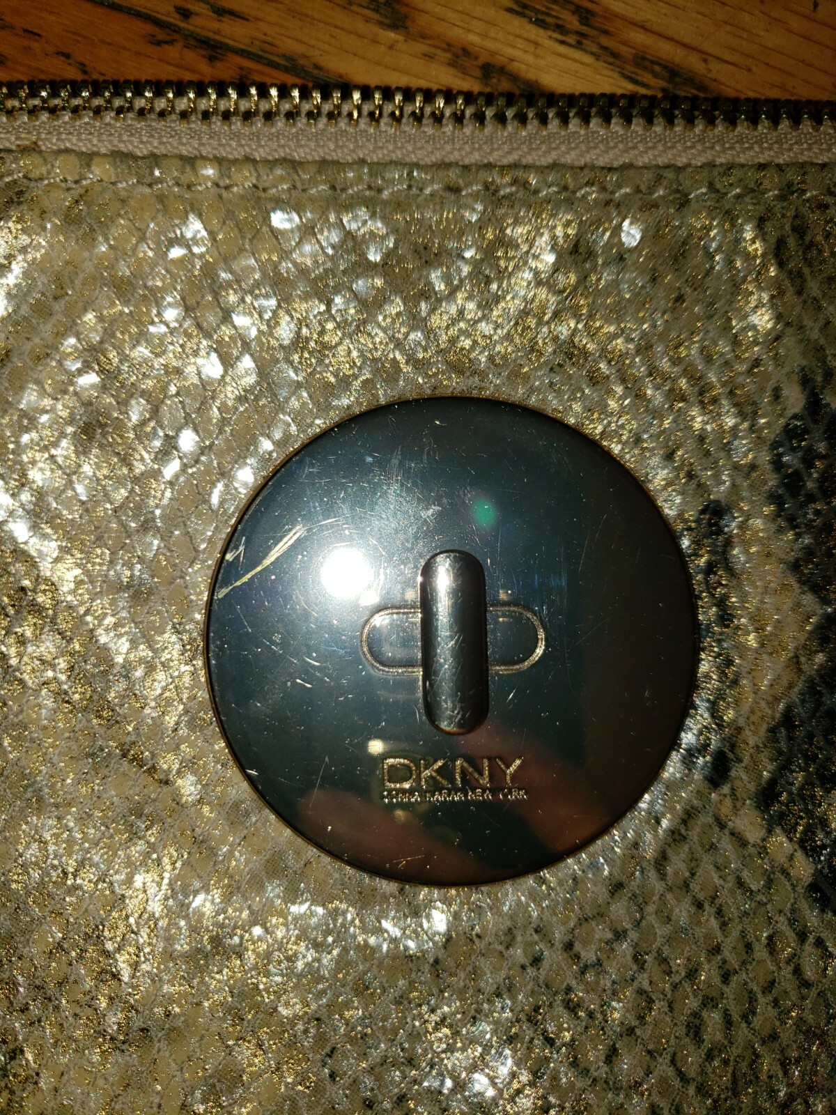 DKNY Metallic Python Snakeskin Leather Handbag Go… - image 2