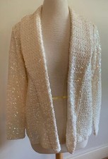 Stunning Vintage Sequins Jacket Blazer Iridescent Ivory m