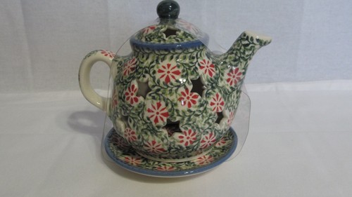 BOLESLAWIEC POTTERY TEAPOT LUMINARY CHRISTMAS HANDMADE IN POLAND WIZA - Picture 5 of 9