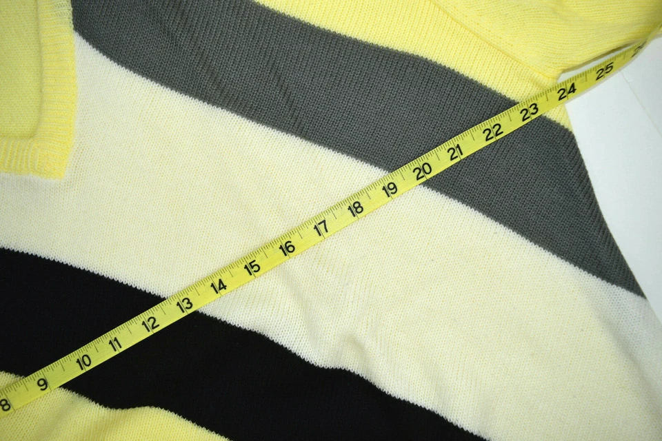 Suéter Vintage Aureus L/XL Años 80 Diagonal Bloque Rayas Cuello en V Amarillo Negro Gris Foto 4 de 4