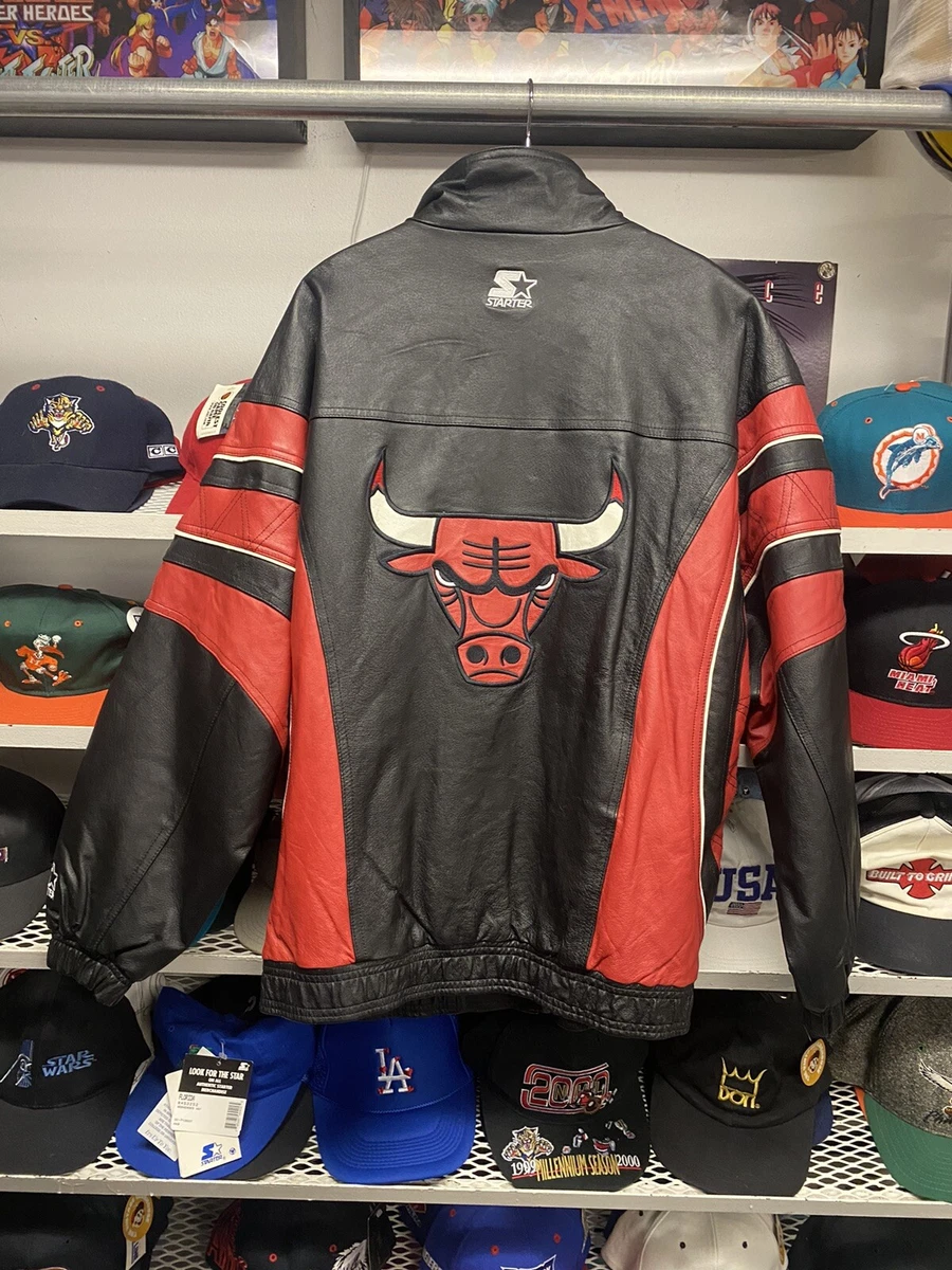 Chicago Bulls Vintage Starter Nba Basketball Leather Jacket