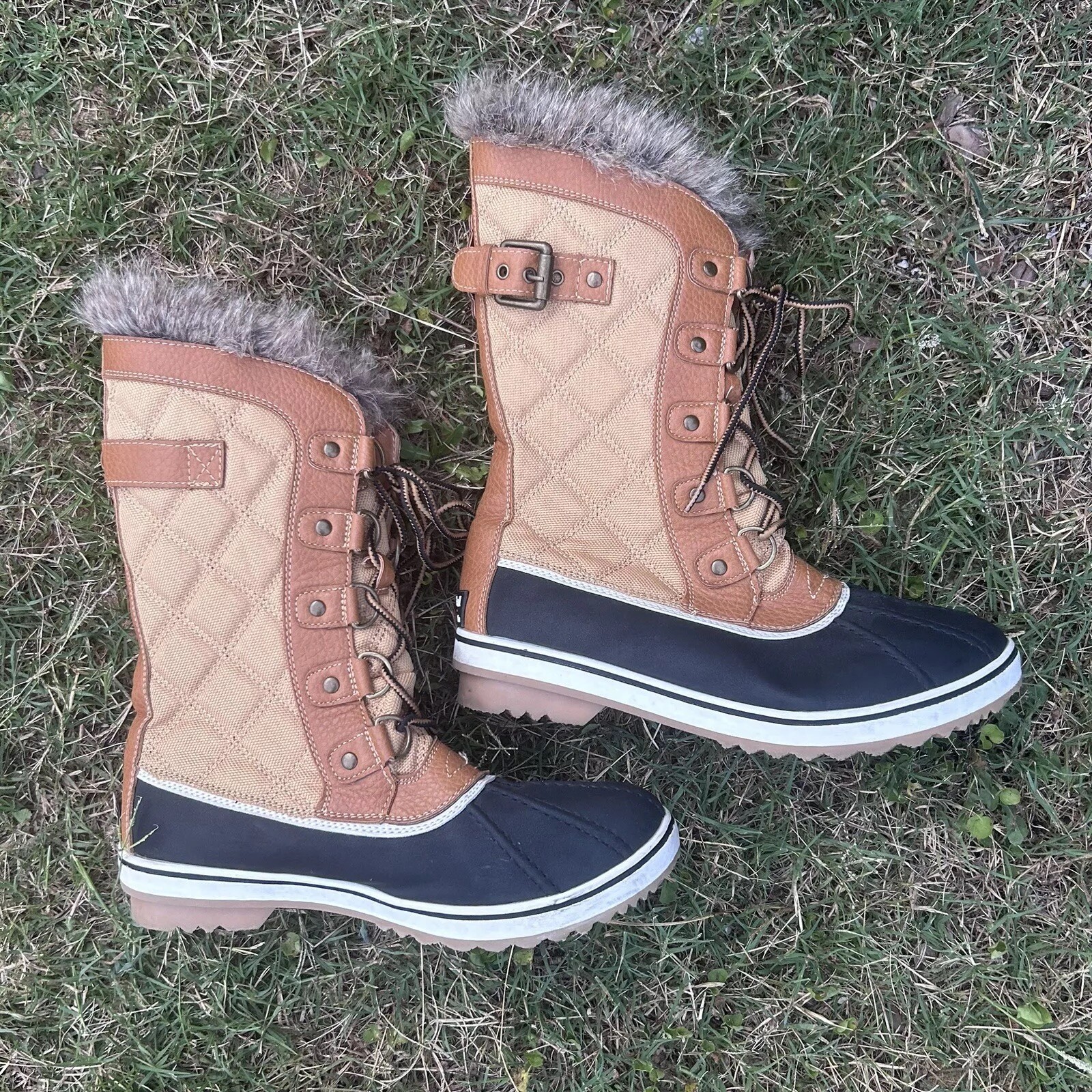 S Size 10 Faux Fur Lined Winter Brown Lace Up Snow Nwob