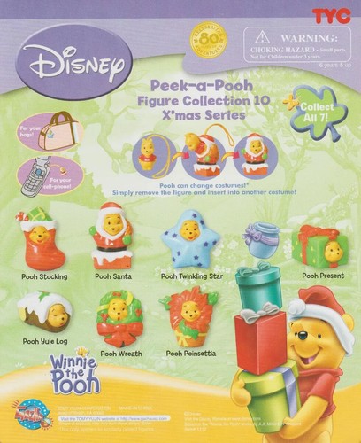 RARE Disney Peek-A-Pooh série TOMY 10 figurines de Noël LOT COMPLET - Photo 4 sur 4