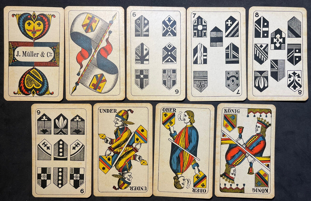 Historic JASS Antique Playing Cards Swiss Game Deck 36/36