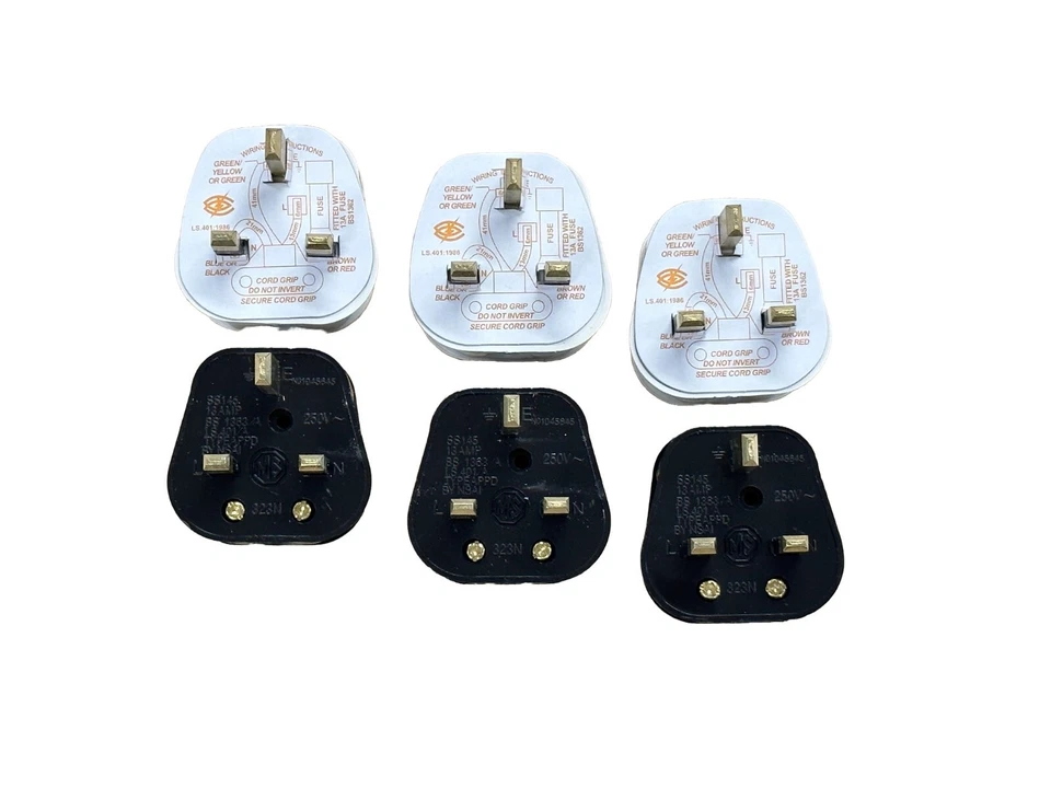 UK 3 PIN PLUG 13 AMP PLUG BLACK/WHITE MAINS 240V 13A PLUG PACK WITH FUSE FITTED - Image 3 of 3