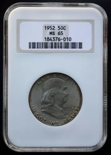1952 USA 50 CENT FRANKLIN HALF DOLLAR .900 SILVER - NGC MS 65