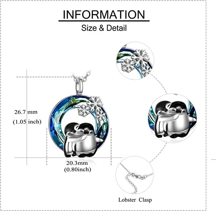 Penguins snowflakes Necklace Long Chain Unusual Love presents silver - Image 4 of 4