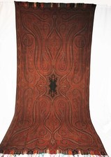 VICTORIAN JACQUARD WOVEN PAISLEY SHAWL, SMALL BLACK CENTER, 1860s, 131" x 61"