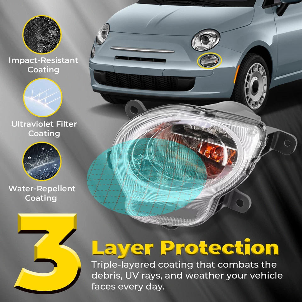 For Fiat 500 2012-2017 Turn Signal Light Left w/Bulb& Chrome Trim Parking Lamp - Image 4 of 4