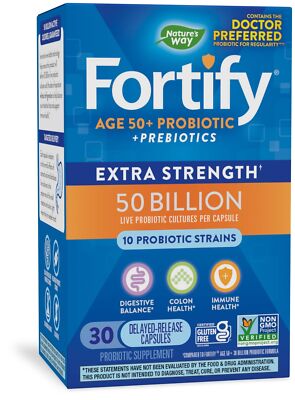 Nature s Way Fortify Age 50+ 50 Billion Daily Probiotic Supplement, 10 Strain...