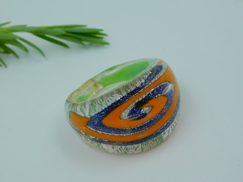 Murano Blown Glass Sacred Ring "Silver Oxidation" Big Light And Sturdy Ring US"8 - Picture 6 of 6