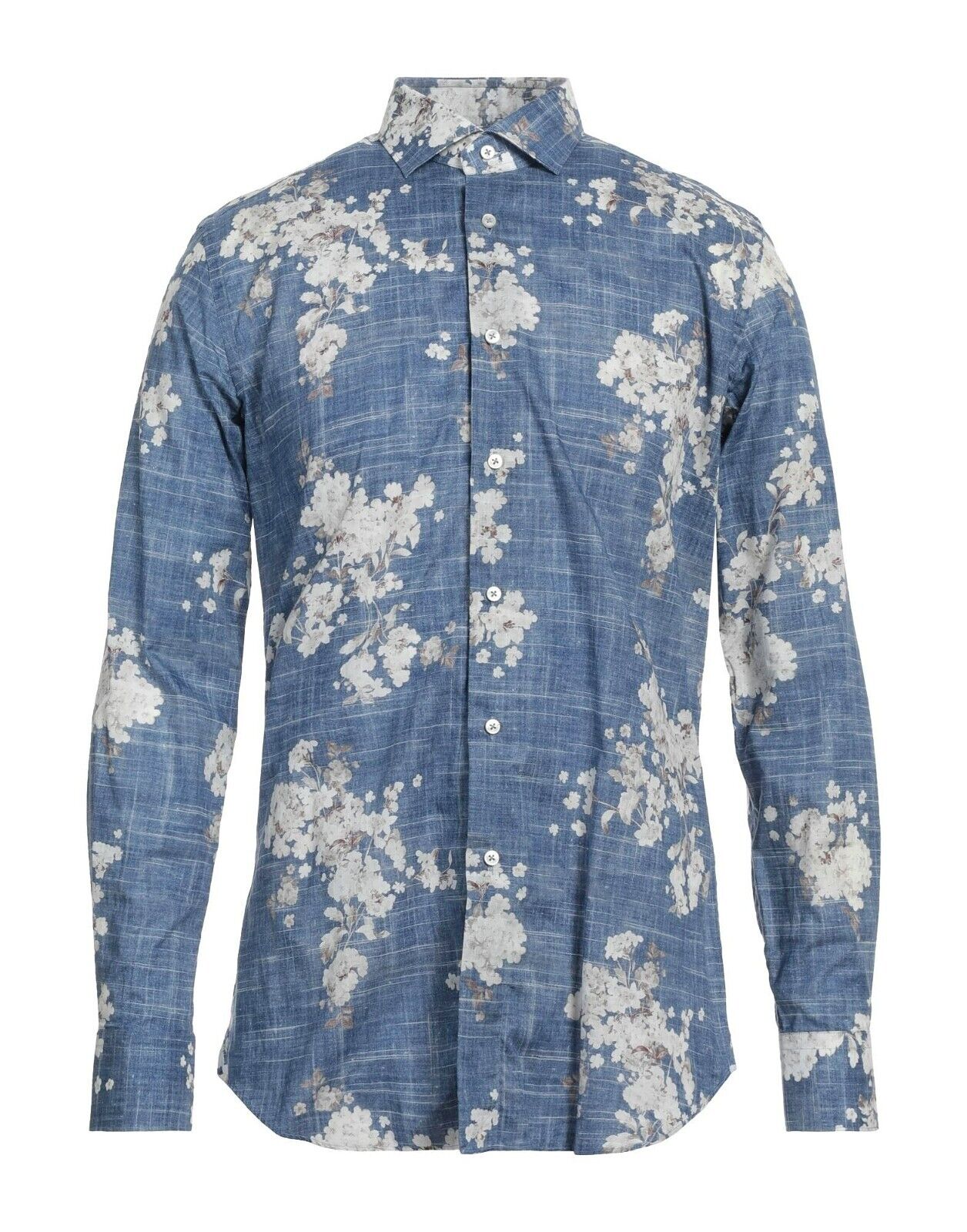 Image of CAMICIA HART&BROS FLORAL SLIM FIT - L / 16 SHIRT ROLL CUF BLUE PRINTED COTTON