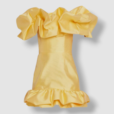 $1995 MARKARIAN Women Yellow Grace Off-the-Shoulder Dupioni Ruffle Dress Sz  4 | eBay