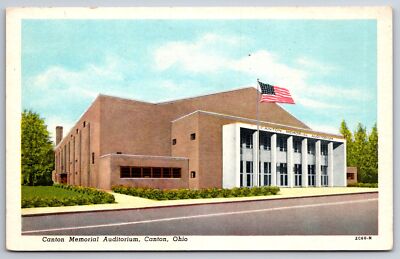 Canton Ohio~Canton Memorial Auditorium~Close Up Street View~1952 Postcard