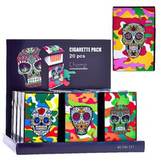 12 x Zigarettenbox Totenkopf Kunststoff für 20 Zigaretten Zigarettendose Etui