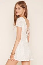 Forever 21 White nude Ornate Lace Playsuit Laceup Back  Romper S/M  