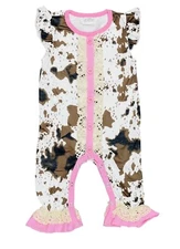 Baby Girl's Cow Print Lace Pink Romper 2 sizes available 
