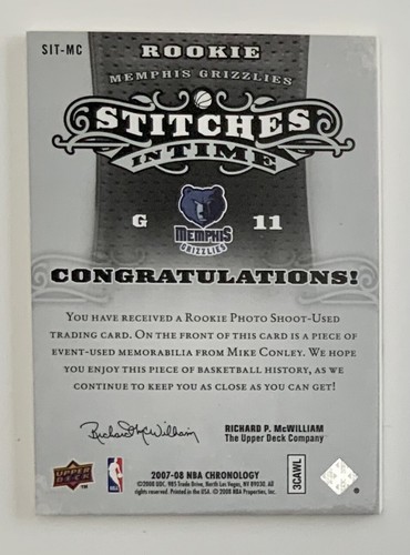 MIKE CONLEY 07-08 Upper Deck Chronology STITCHES IN TIME ROOKIE # 11/99 ๐ฅ๐ - Picture 4 of 6