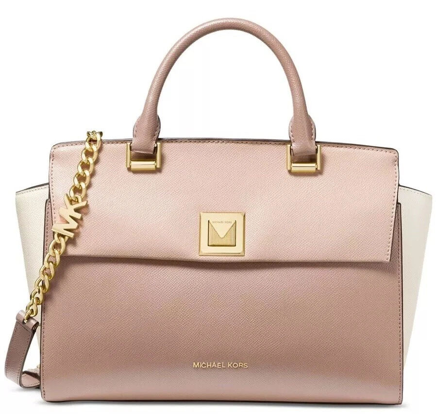 Buy Michael Kors Sylvia Large Crossgrain Leather Satchel in Soft Pink at