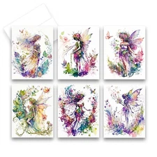 12 Assorted All Occasion Notecards Blank with Envelopes - Garden Fairy ( 2 of Ea