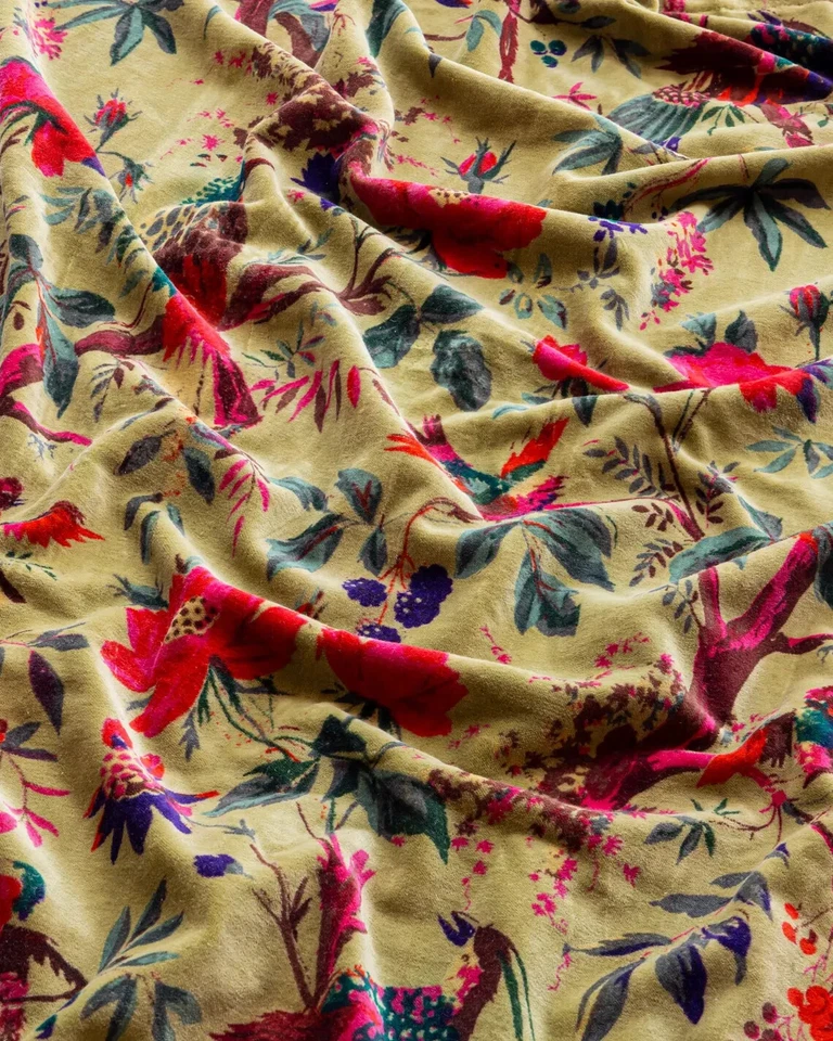 Cortina de terciopelo con estampado de pájaros color verde, cortina Boho, cortinas de ventana de lujo Foto 4 de 4