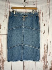 Vintage 90s Y2K Denim Patchwork Frayed Midi Skirt Junior's 9/10 Boho Gypsy
