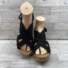 Clarks Collection Giselle Beach Black Leather Cork Sandal Women Size 11M