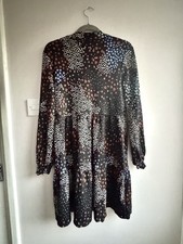 M&S Floral Smock Dress Size 8 Black Long Sleeve Boho Midi Casual Autumn Dress